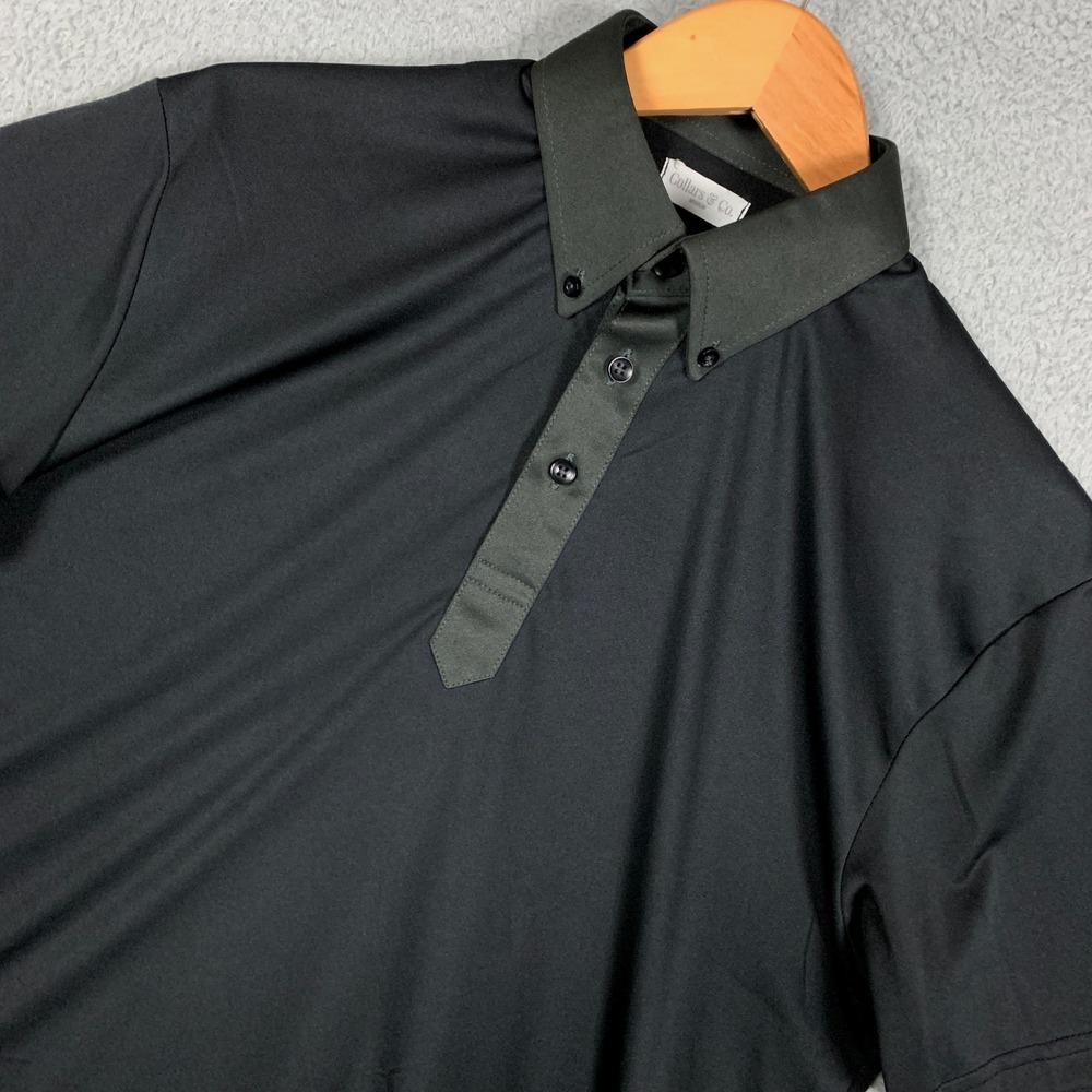 Collars & Co. Dress Collar Polo Shirt Mens Medium Black Short Sleeve Button Down